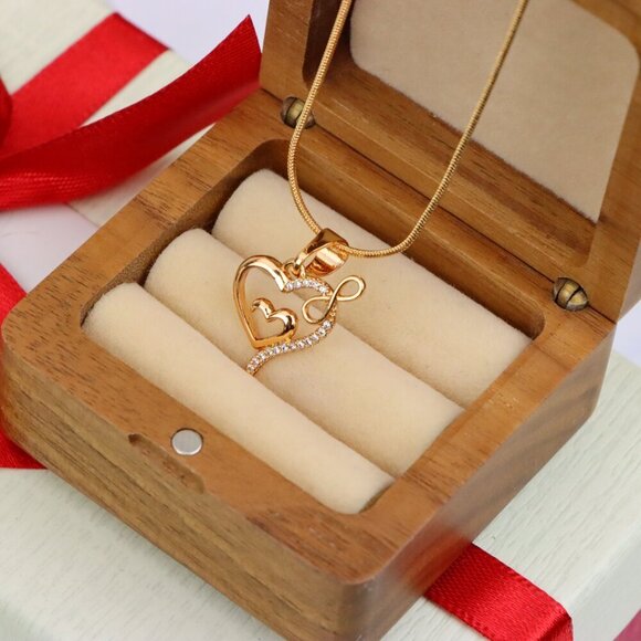 "Heart Infinity Mother-Child Rose Gold Pendant with Sparkling Stones, XPPT1279 - Picture 11 of 12